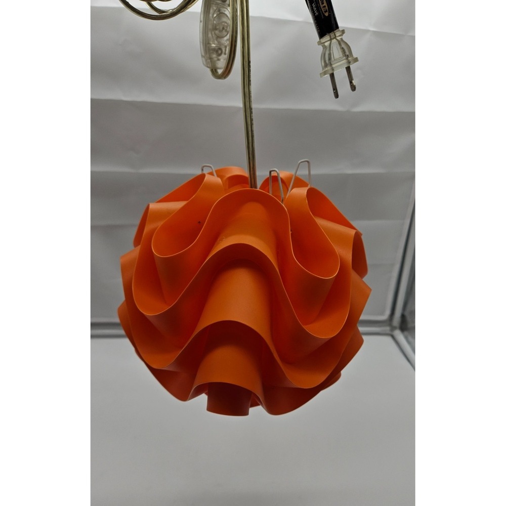 Lite F/X Wave Orange Pendant Hanging Lamp Retro MCM Style Model 4555-X Plug-In